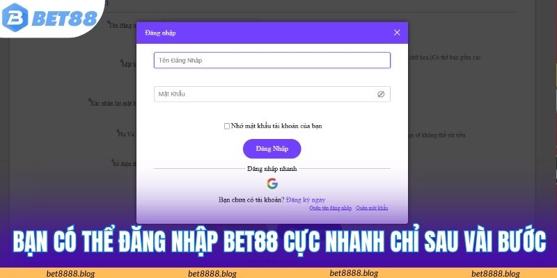 Bạn có thể đăng nhập Bet88 cực nhanh chỉ sau vài bước